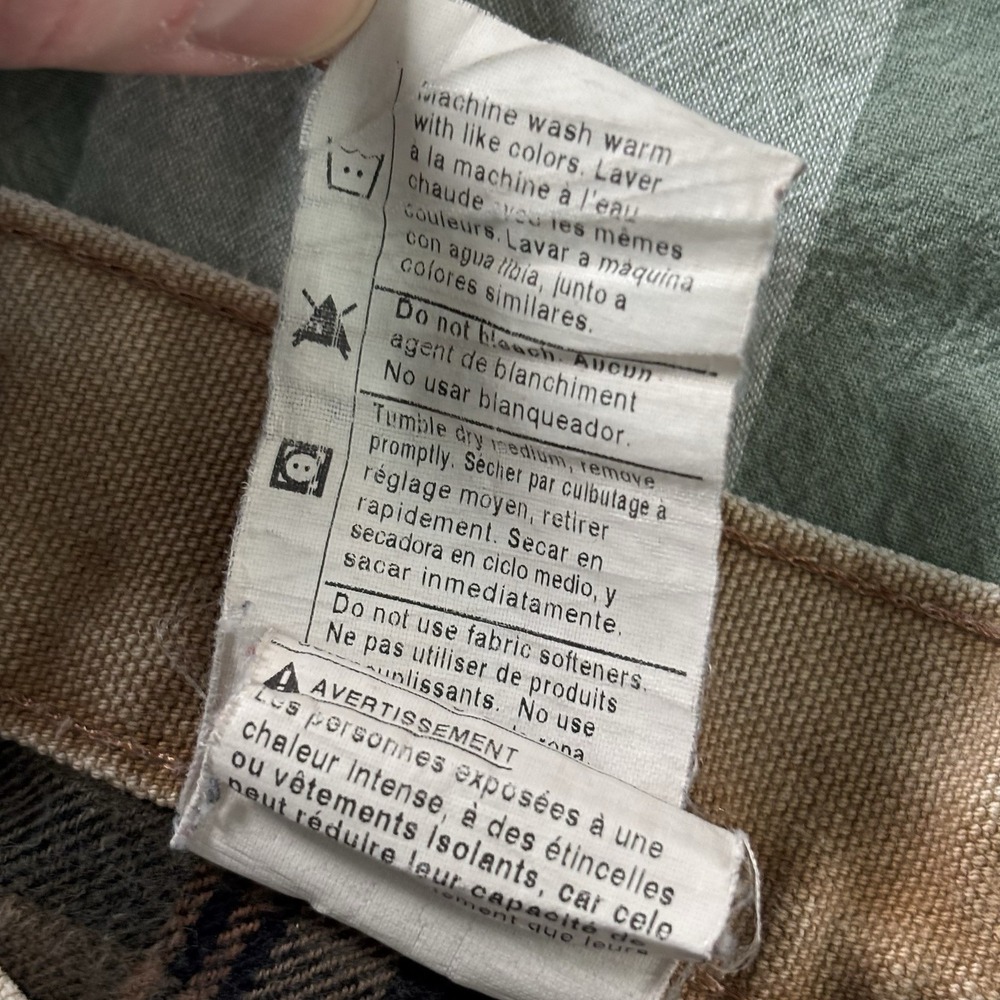 Vintage Carhartt Original Dungaree Fit Pants Mens Tan Flannel Lined Distressed - Picture 10 of 15
